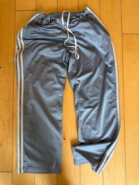 adidas Dusty Blue Drawstring Track Pants with White Waist Cord